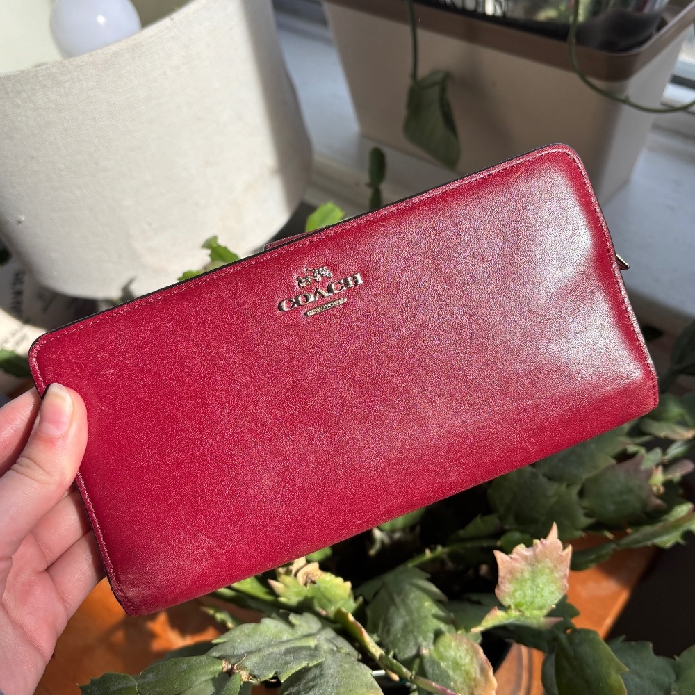 Coach Slim Wallet Red Smooth Leather